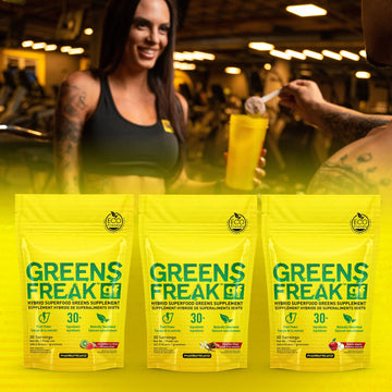 Alt Text: GREENS FREAK superfood greens powder supplement by PharmaFreak